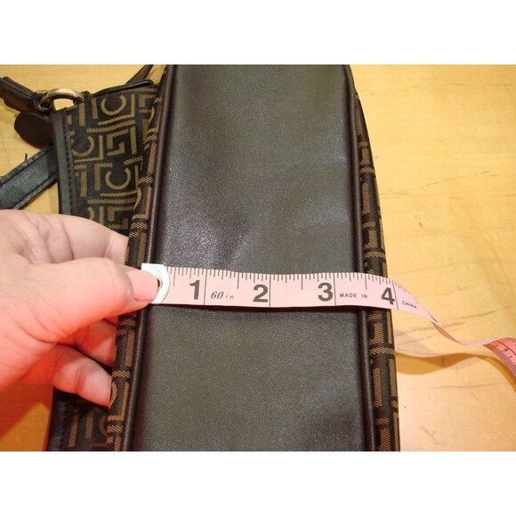 Liz Claiborne Monogram Crossbody Shoulder Bag Dark Brown Gold Adjustable Straps - Picture 12 of 12